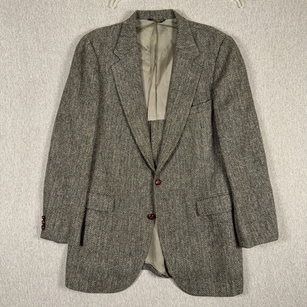 Harris Tweed Blazer 44R‎ Two Button Speckled Herringbone Sport Coat Suit Jacket